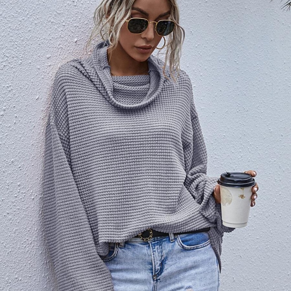 Black Oversized cowl neck wide long sleeve top - Picture 10 of 15